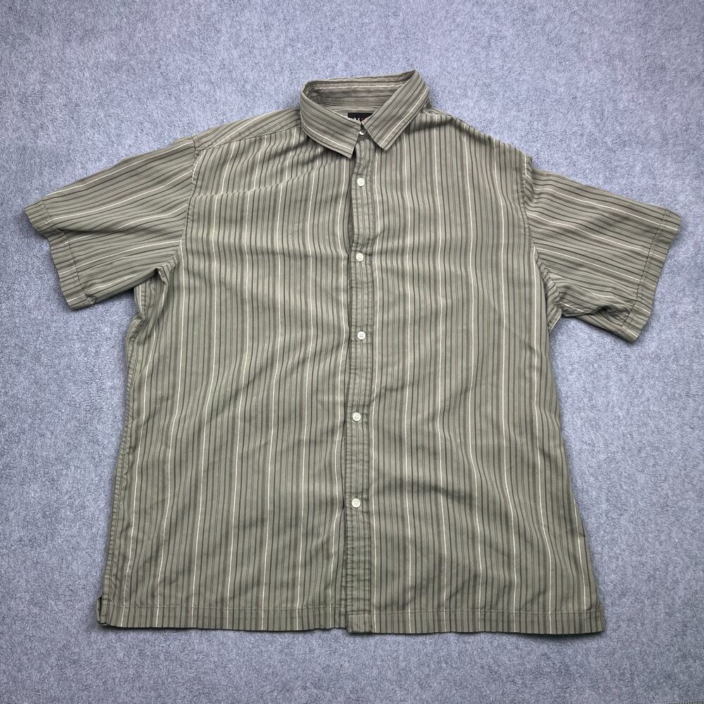 axcess‎ button up shirt green striped short sleeve mens xl